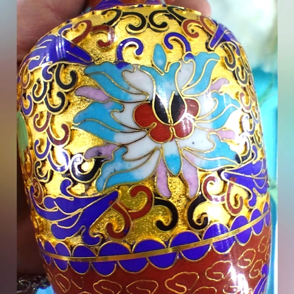 Chinese Champleve Enamel Cloisonné Vase Gilt - Picture 6 of 6